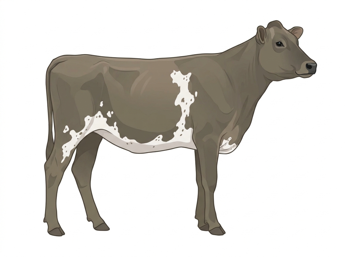 Smoky with a few white spots and ticking in the white MaineTainer Heifer