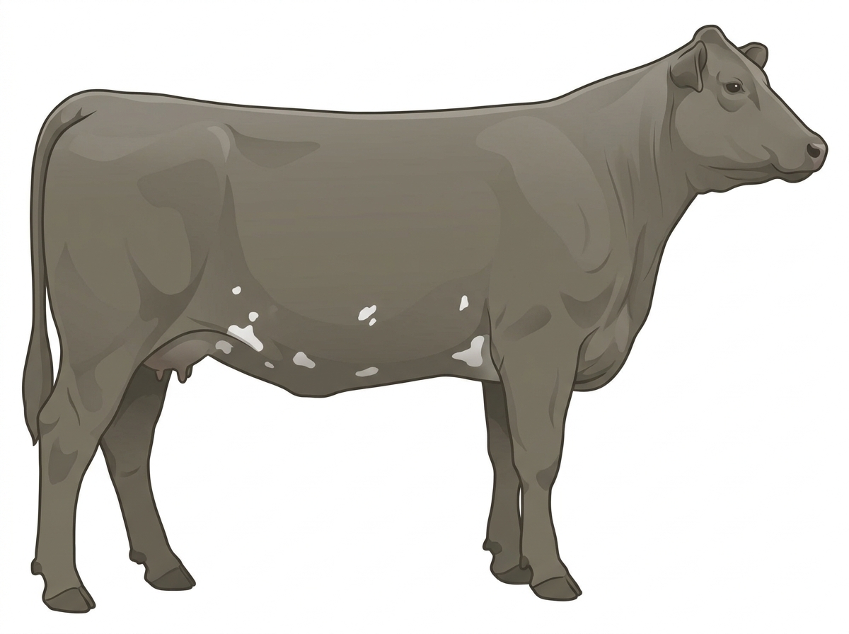 Smoky with a few white spots MaineTainer Cow