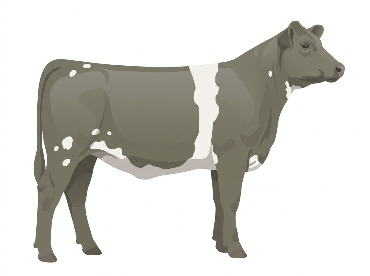 Smoky with a white belt around the midsection and a few white spots MaineTainer Heifer