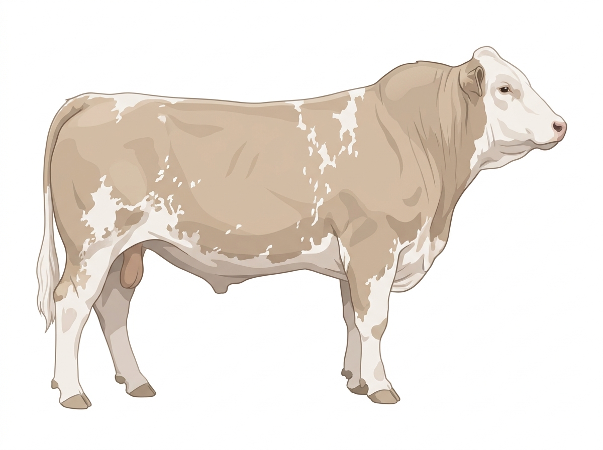 White with a few white spots and ticking in the white MaineTainer Bull