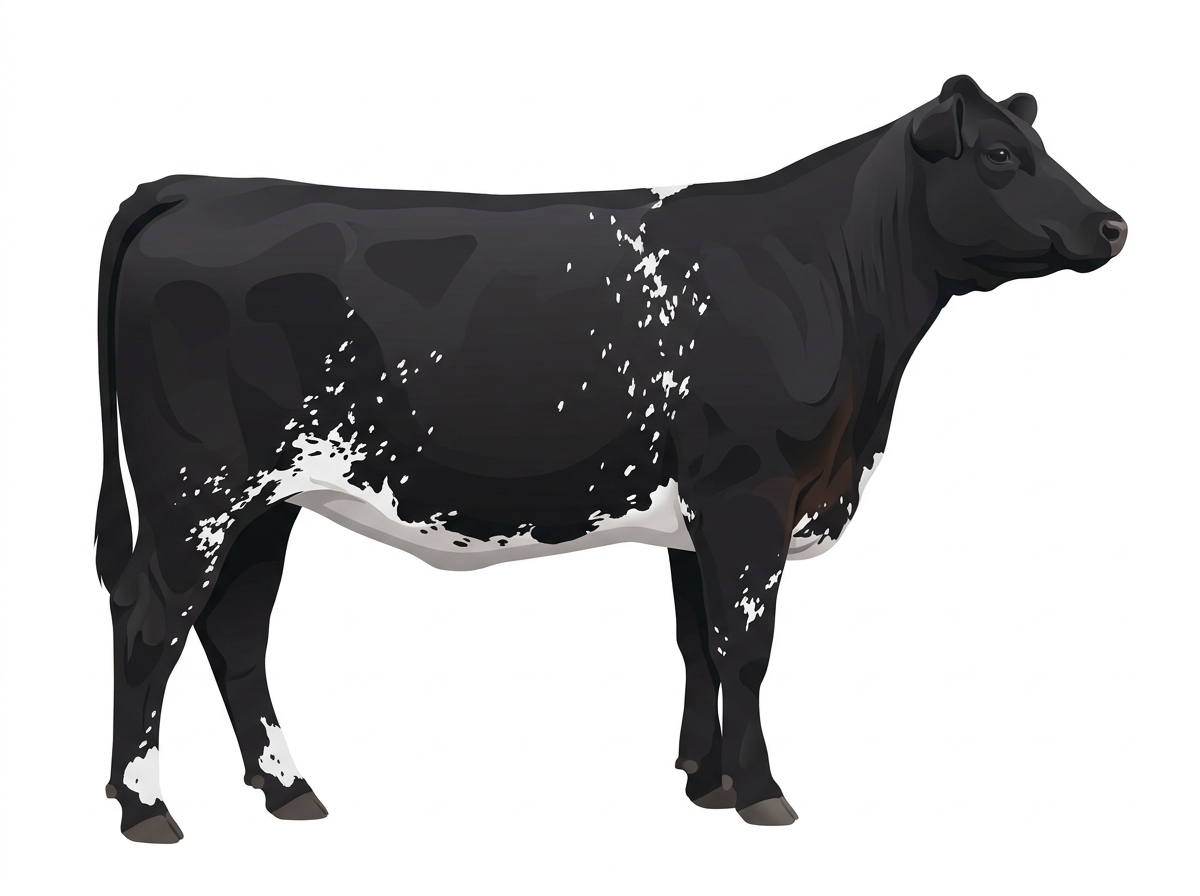 Black with ticking in the white Purebred Maine-Anjou Heifer