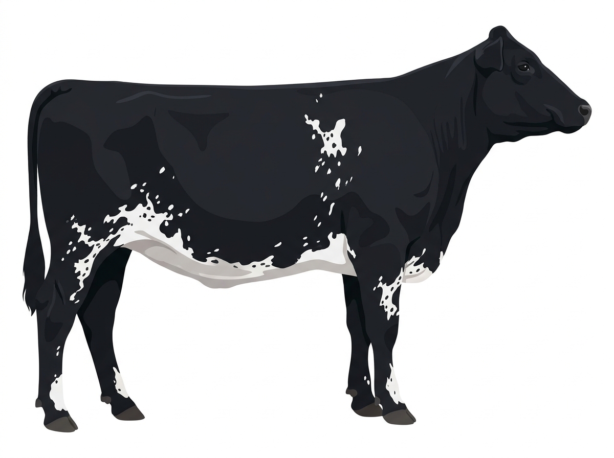 Black with white spots and ticking in the white Purebred Maine-Anjou Heifer