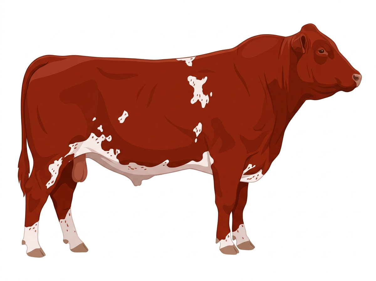 Red with a few white spots and ticking in the white Purebred Maine-Anjou Bull