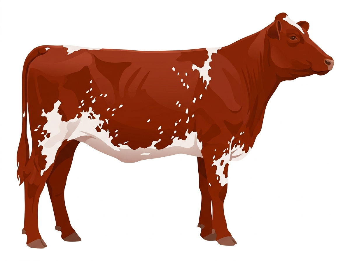 Red with a few white spots and ticking in the white Purebred Maine-Anjou Heifer