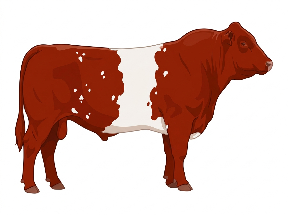 Red with a white belt around the midsection and white spots Purebred Maine-Anjou Bull