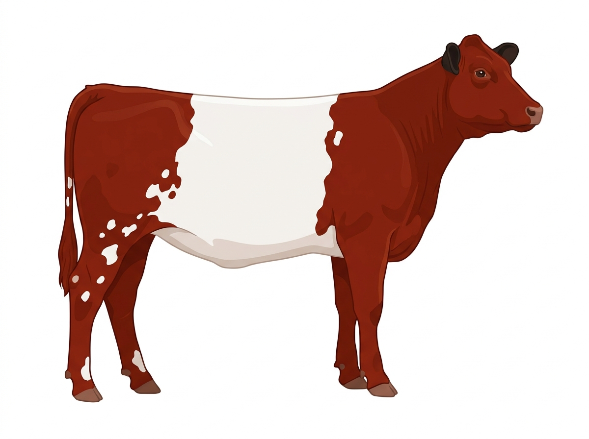 Red with a white belt around the midsection and white spots Purebred Maine-Anjou Heifer