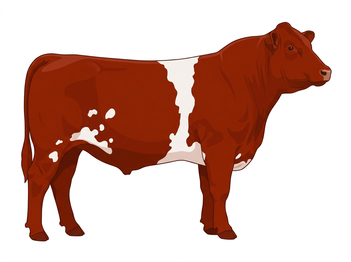 Red with a white belt around the midsection and white spots Purebred Maine-Anjou Steer