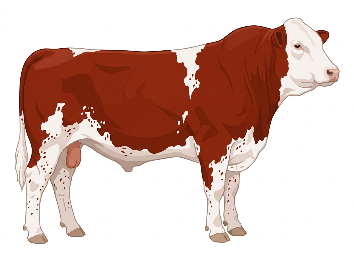Red with white in large patches and ticking in the white Purebred Maine-Anjou Bull