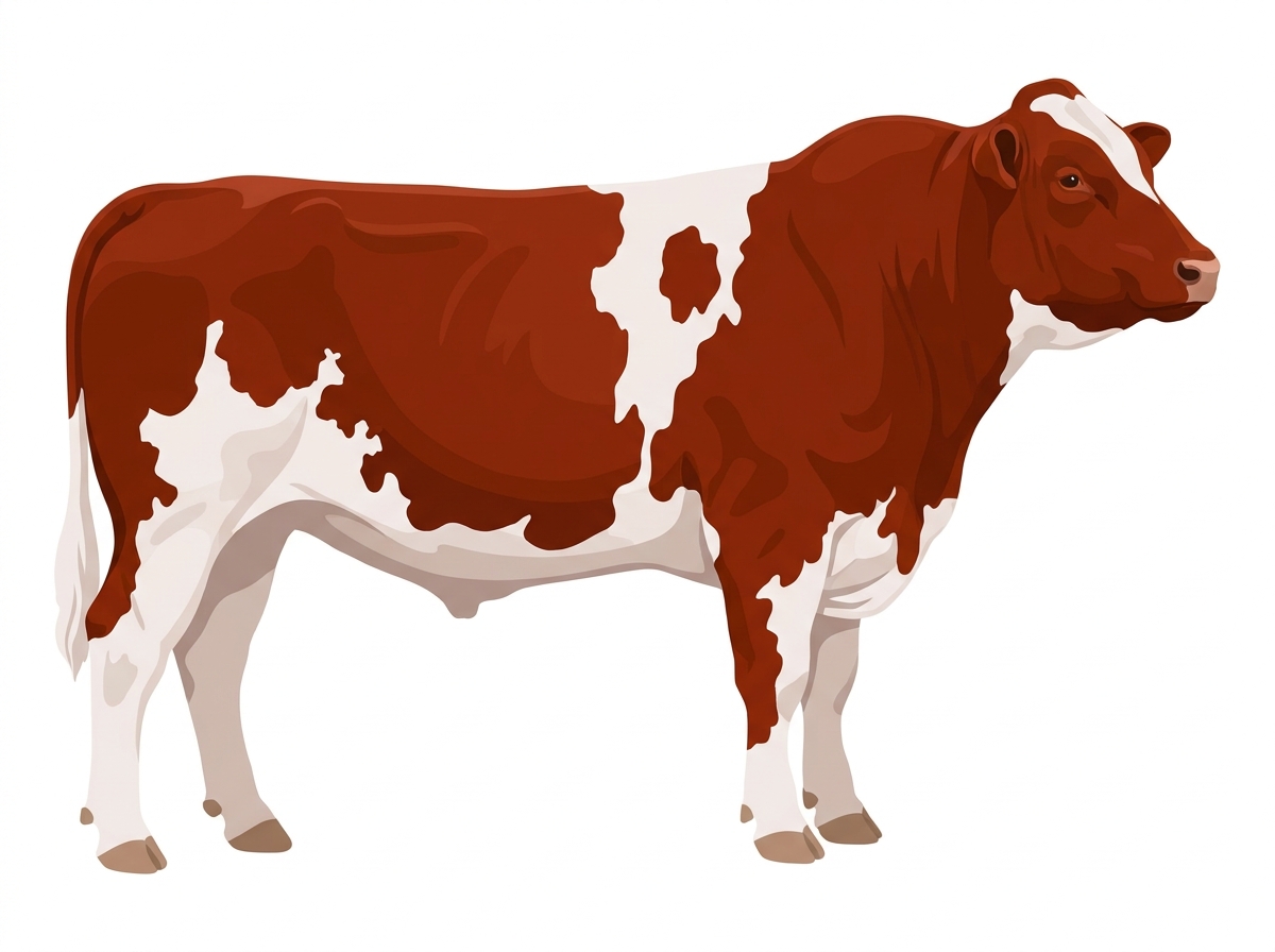 Red with white in large patches Purebred Maine-Anjou Bull