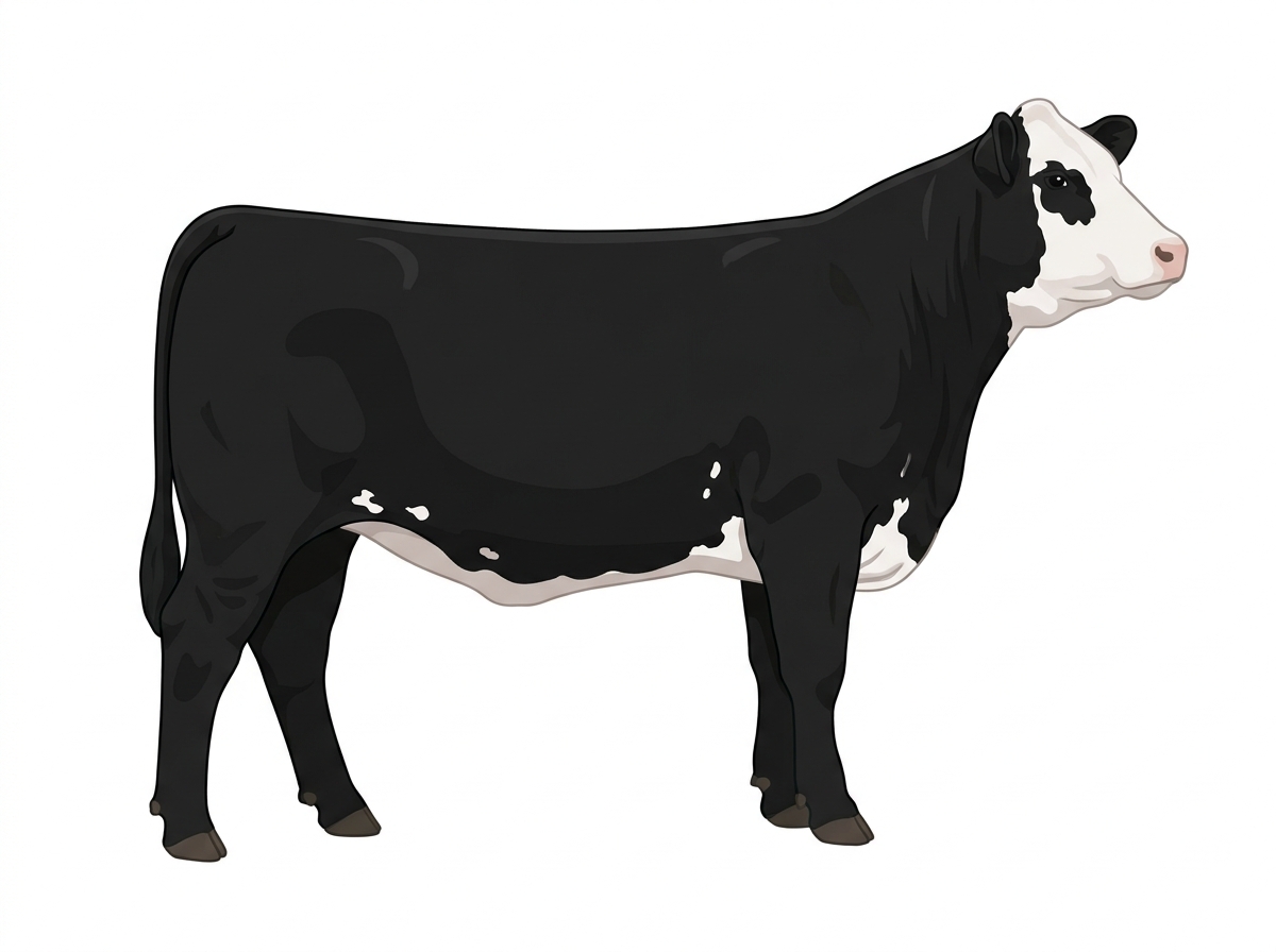 Black with a full white face, white brisket and underline and a few white spots Purebred Simmental Cow