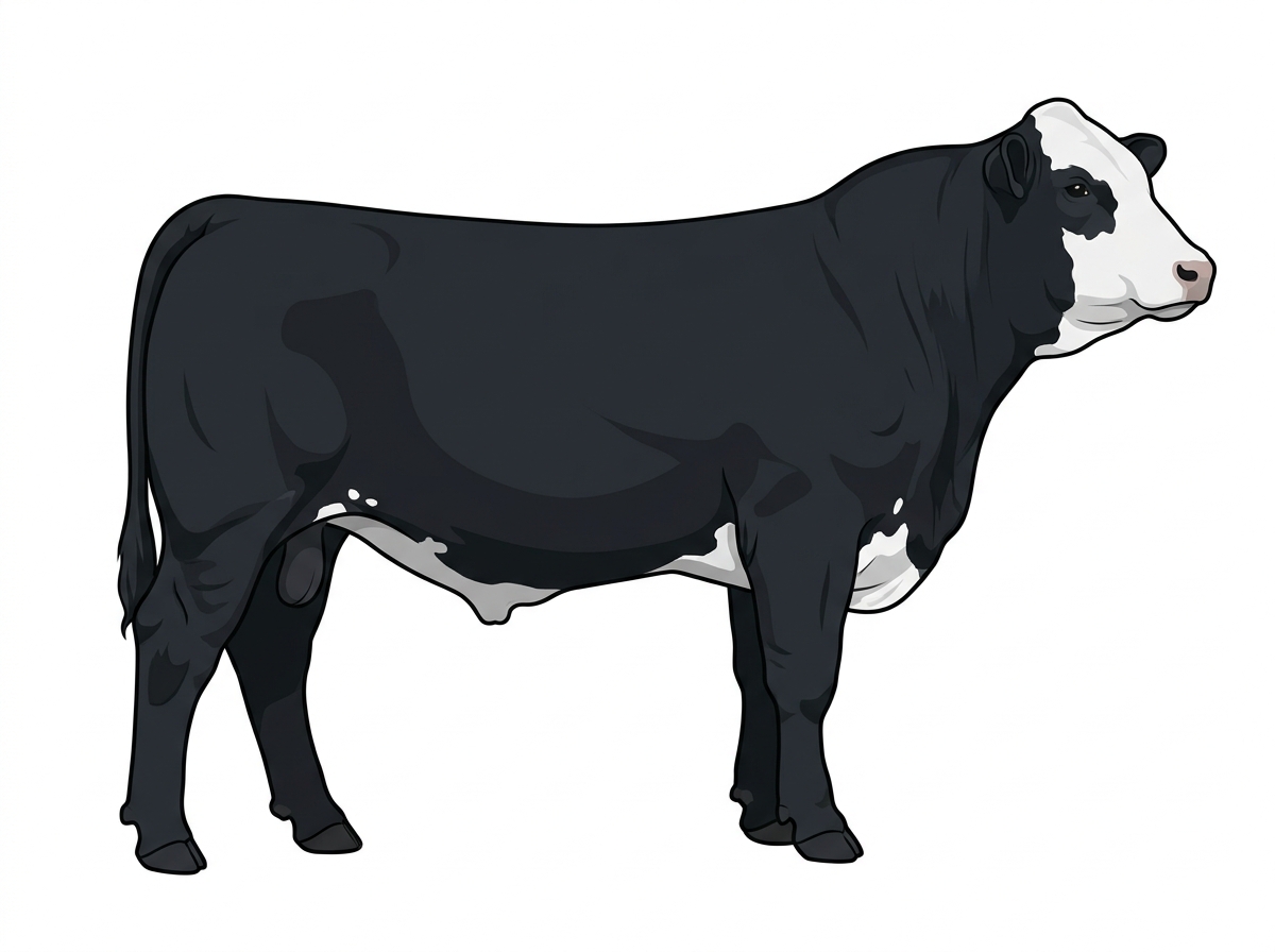 Black with a full white face, white brisket and underline and a few white spots Purebred Simmental Steer