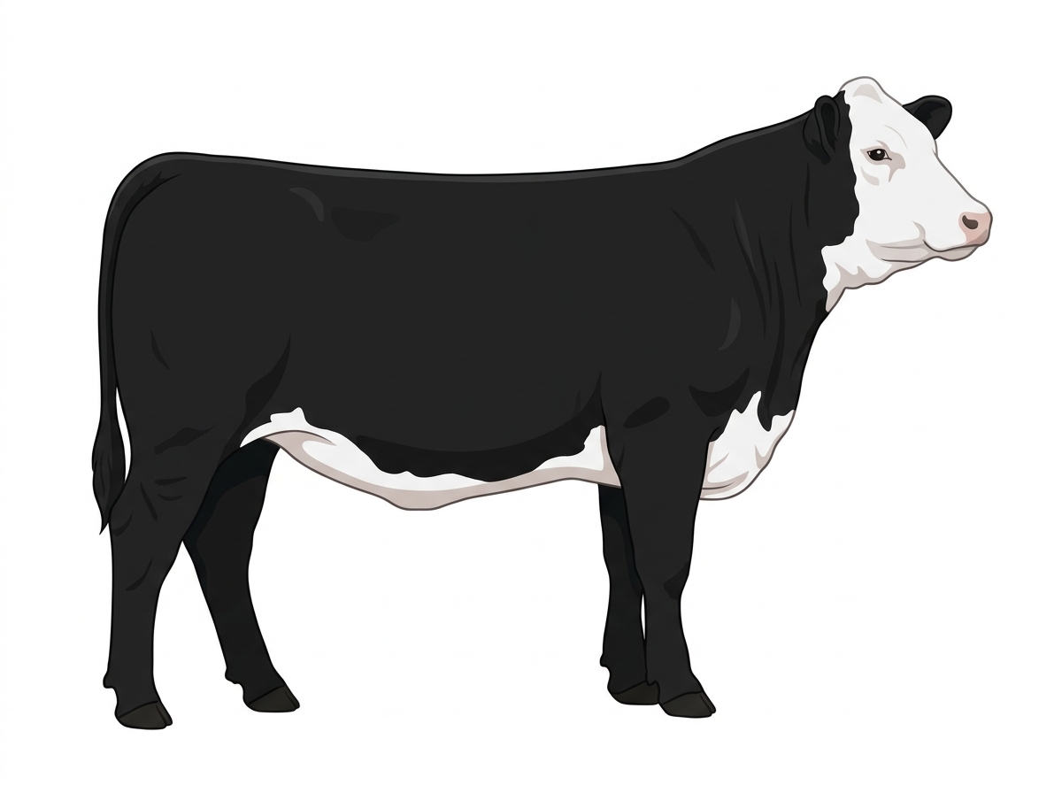 Black with a full white face, white brisket and underline and white in large patches Purebred Simmental Heifer