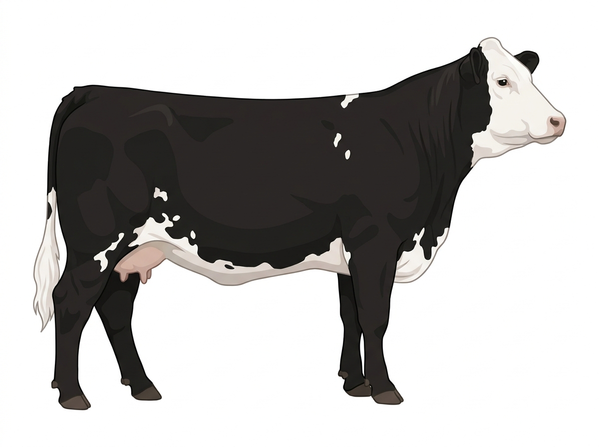 Black with a full white face, white brisket and underline and white spots Purebred Simmental Cow
