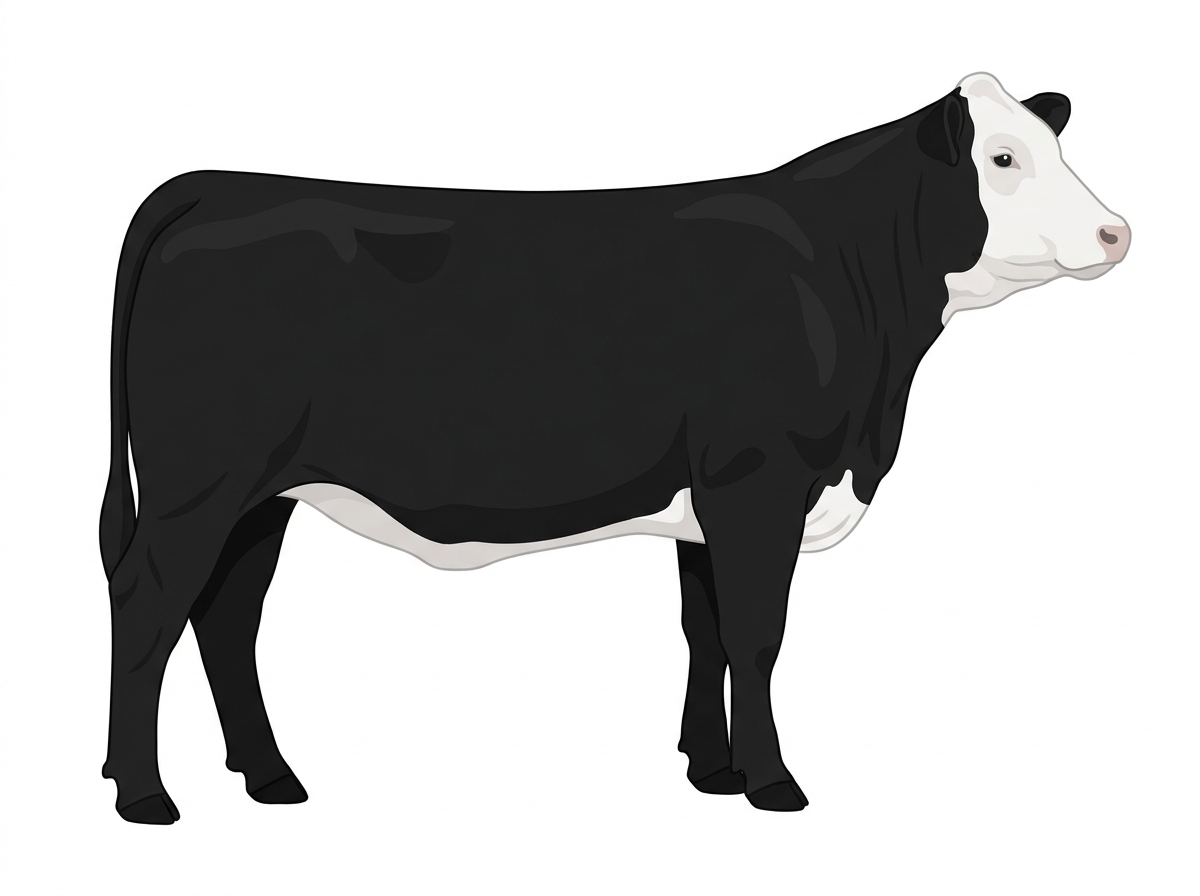 Black with a full white face, white brisket and underline Purebred Simmental Heifer