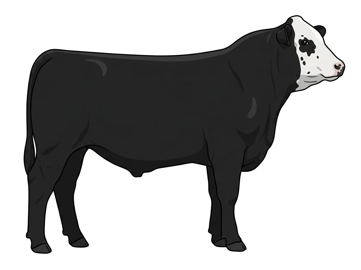 Black with a white face, a few white spots and ticking in the white Purebred Simmental Steer