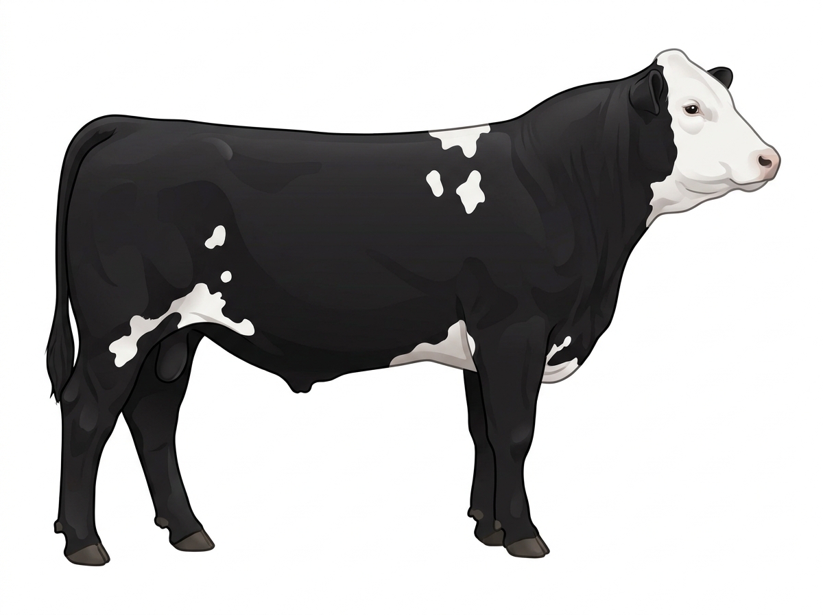 Black with a white face and a few white spots Purebred Simmental Steer