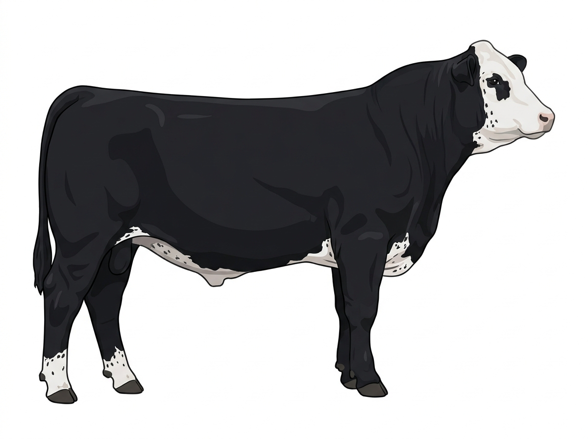 Black with a white face and ticking in the white Purebred Simmental Steer