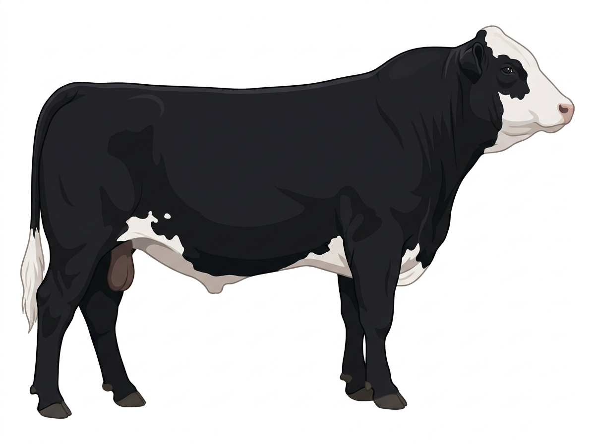Black with a white face and white spots Purebred Simmental Bull