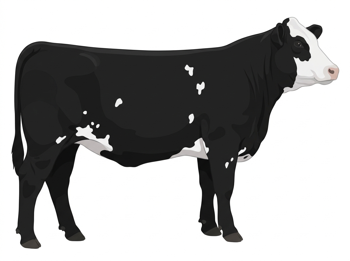 Black with a white face and white spots Purebred Simmental Heifer