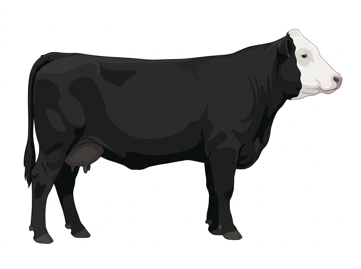 Black with a white face Purebred Simmental Cow