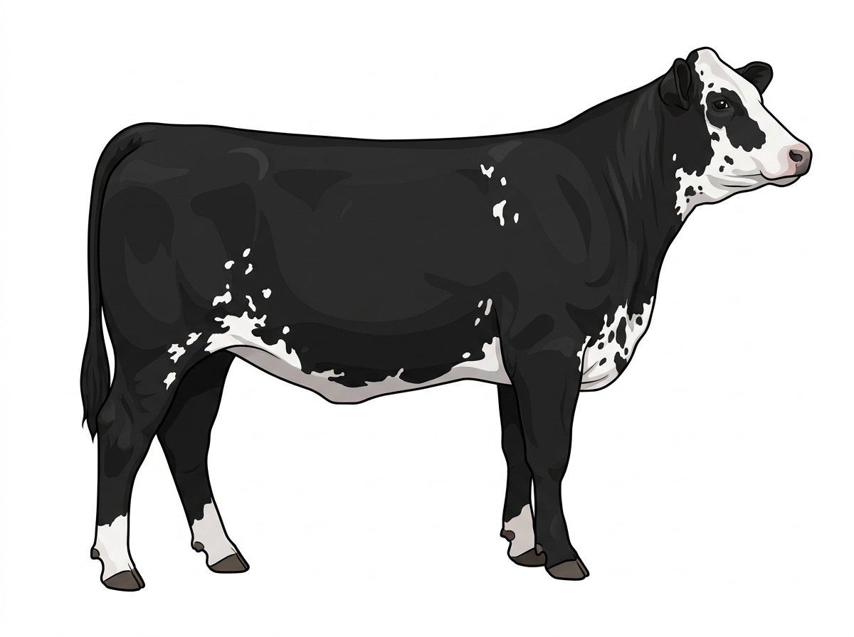 Black with white spots and ticking in the white Purebred Simmental Heifer