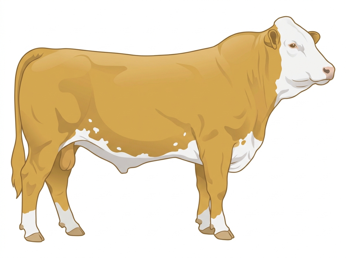 Gold with a full white face, white brisket and underline and a few white spots Purebred Simmental Bull
