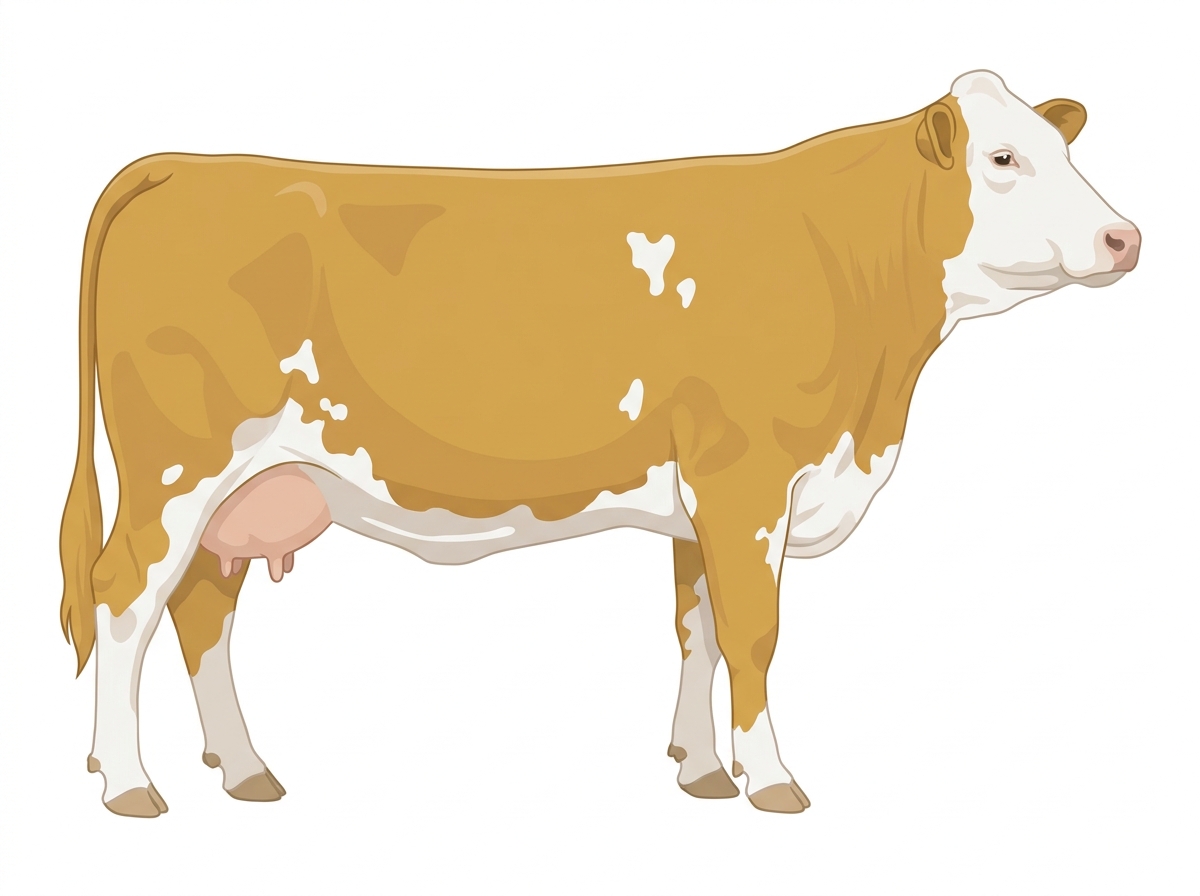 Gold with a full white face, white brisket and underline and white spots Purebred Simmental Cow