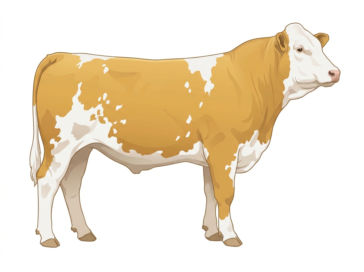 Gold with a full white face, white brisket and underline and white spots Purebred Simmental Steer