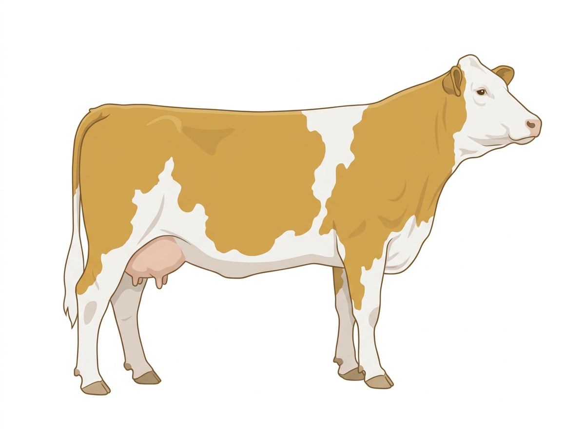 Gold with a white face and white in large patches Purebred Simmental Cow