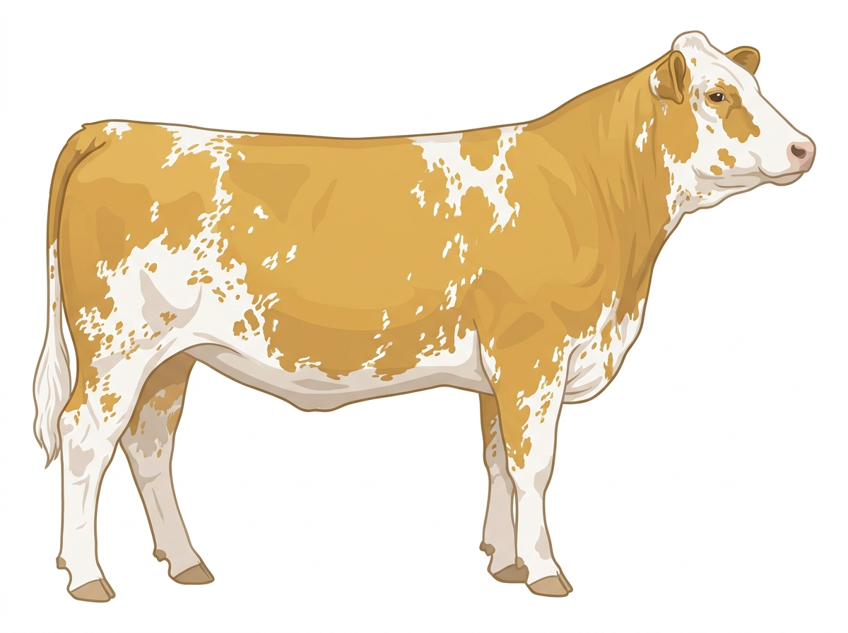 Gold with white spots and ticking in the white Purebred Simmental Heifer