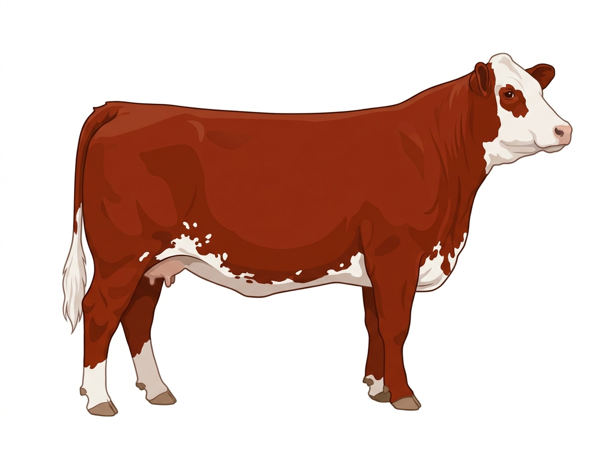 Red with a few white spots and ticking in the white Purebred Simmental Cow