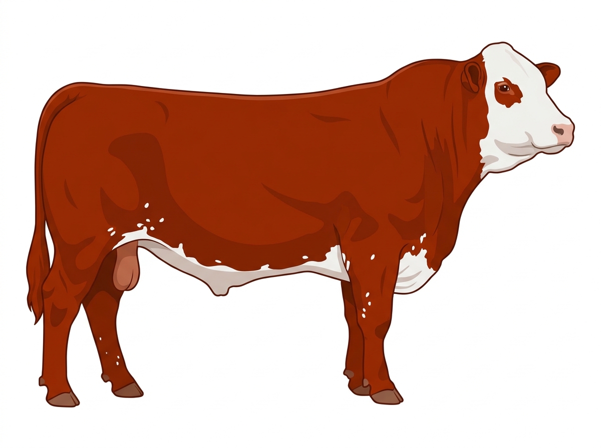 Red with a full white face, white brisket and underline, a few white spots and ticking in the white Purebred Simmental Bull
