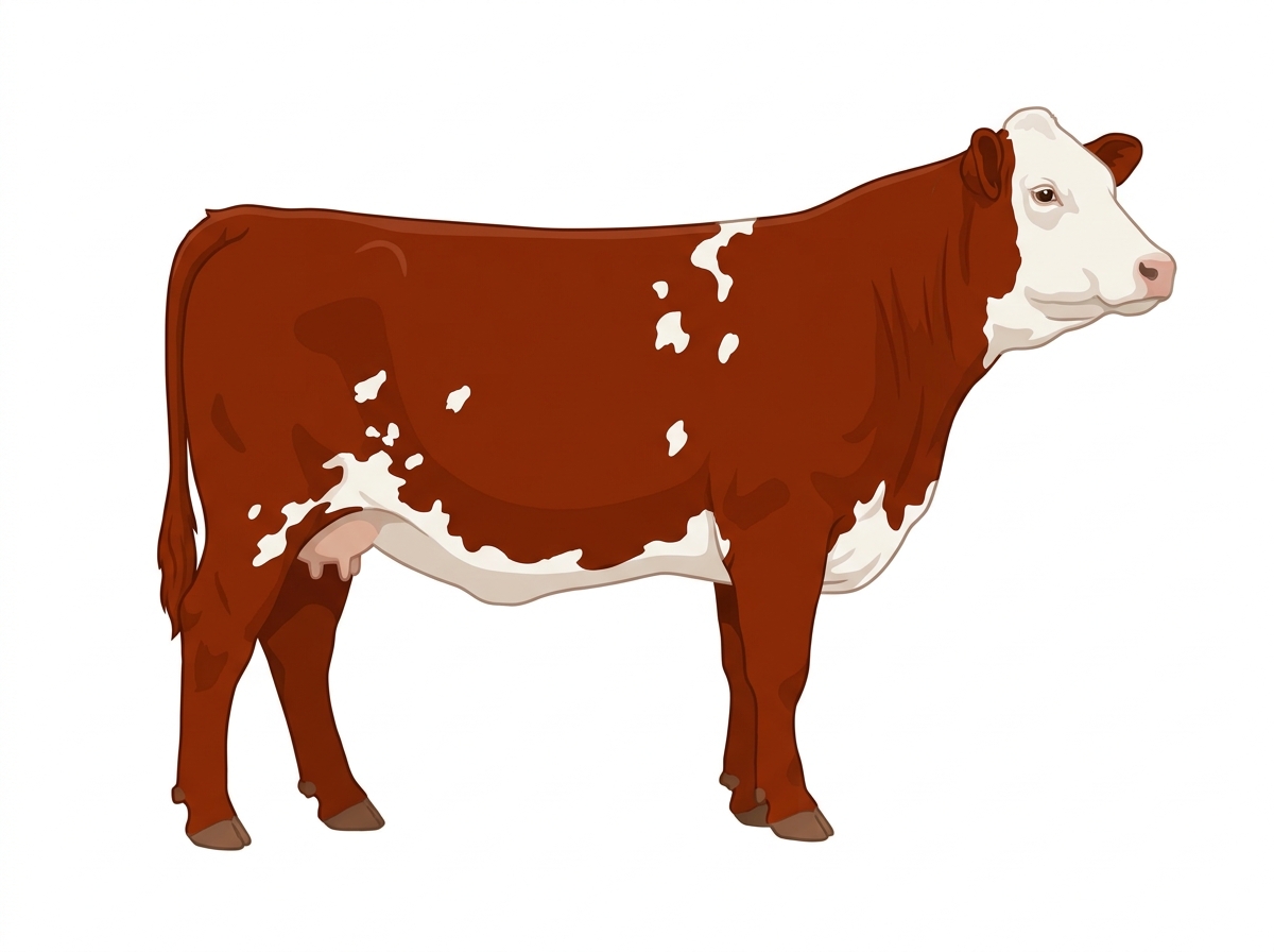Red with a full white face, white brisket and underline and white spots Purebred Simmental Cow