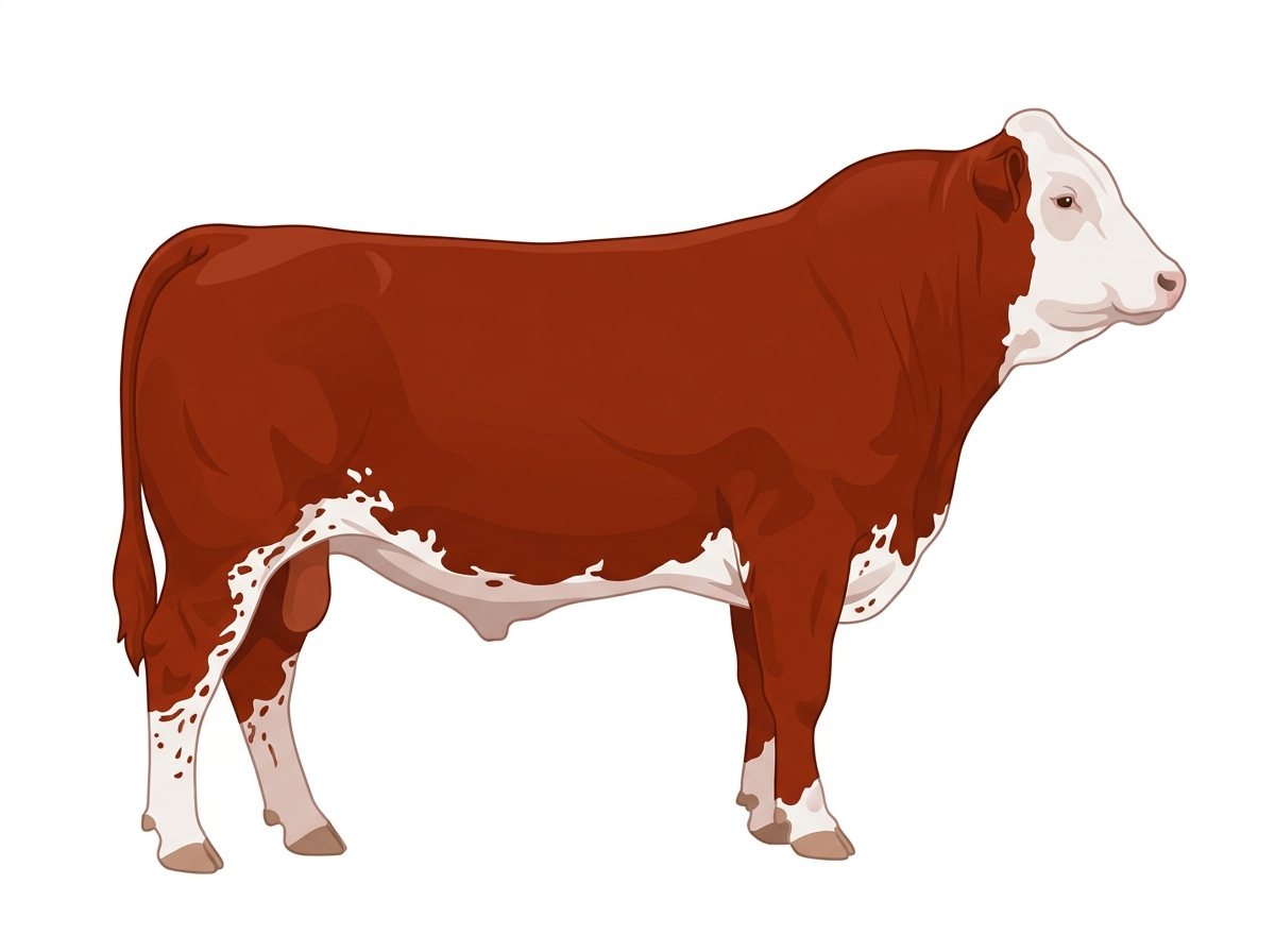 Red with a full white face, white brisket and underline, white spots and ticking in the white Purebred Simmental Bull