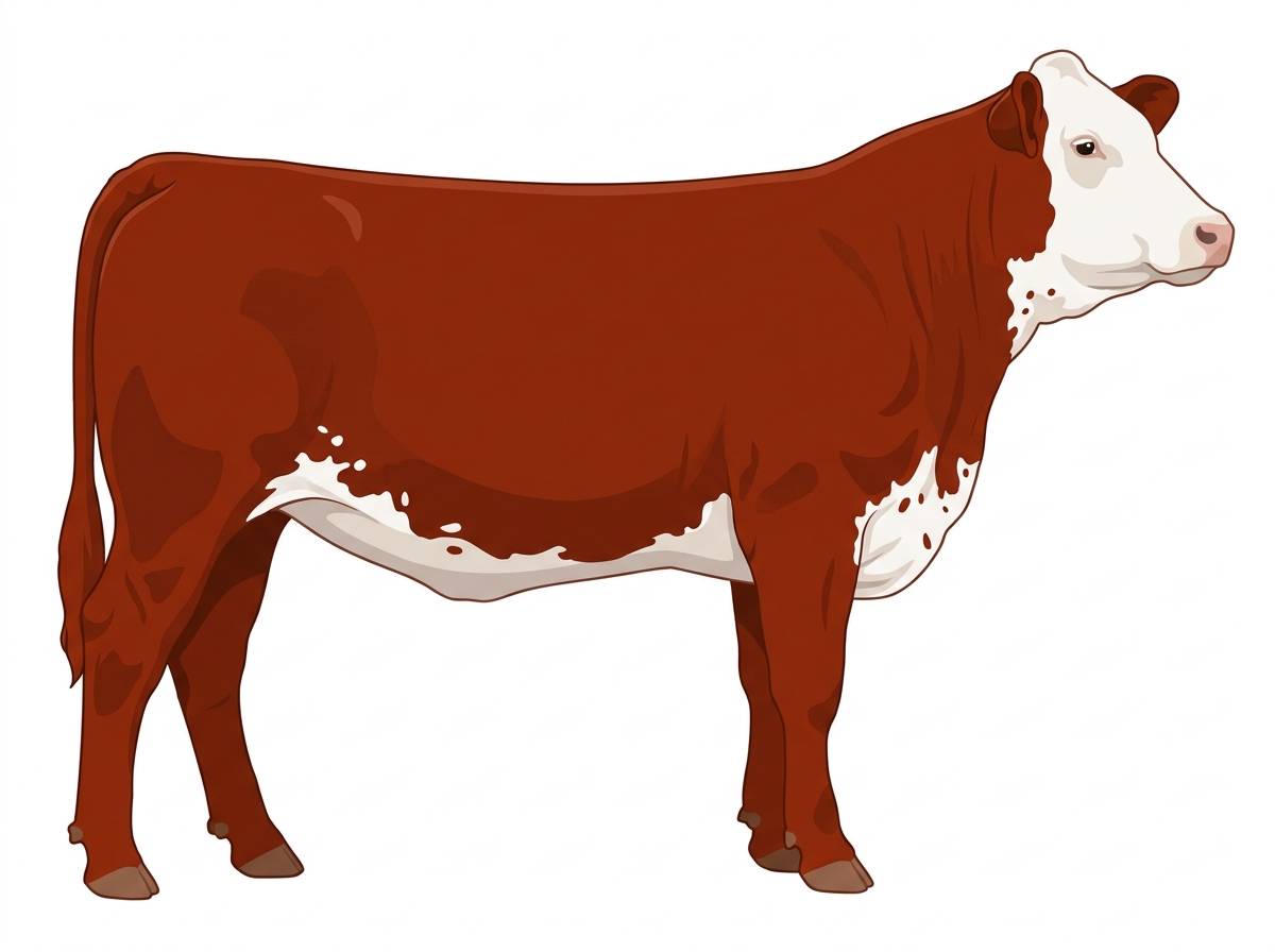 Red with a full white face, white brisket and underline, white spots and ticking in the white Purebred Simmental Heifer