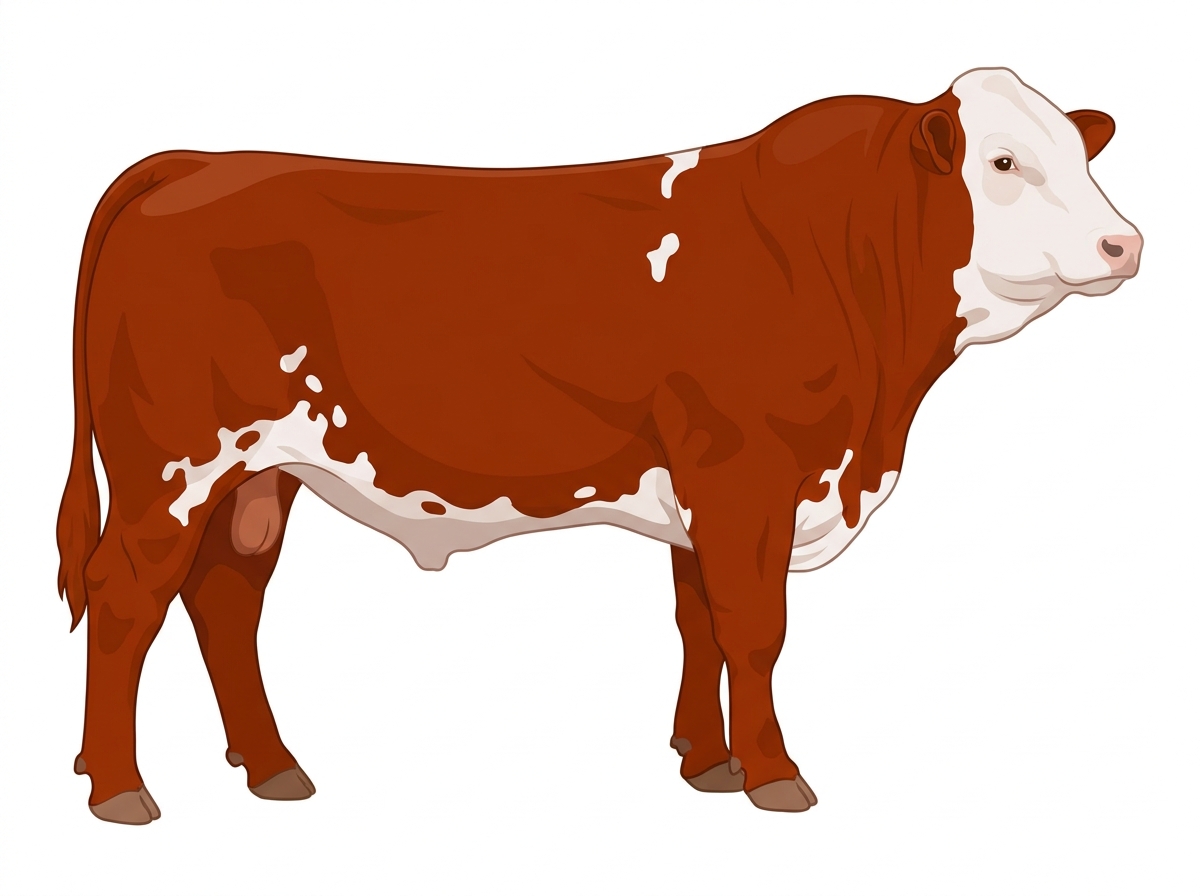 Red with a white face and white spots Purebred Simmental Bull