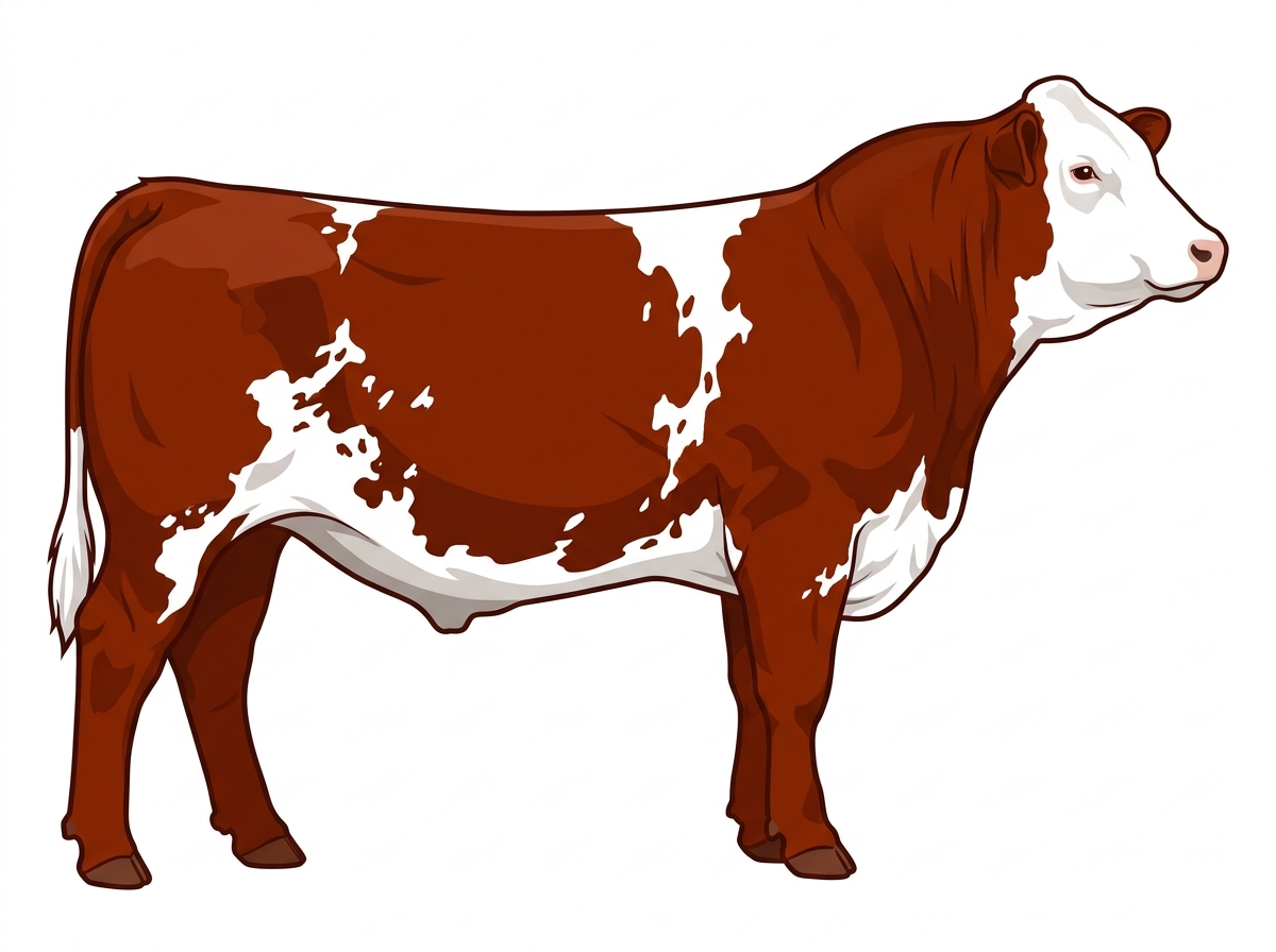 Red with a white face, white in large patches and ticking in the white Purebred Simmental Steer
