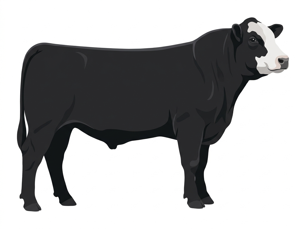 Black with a partial white face Red Angus Cross Bull