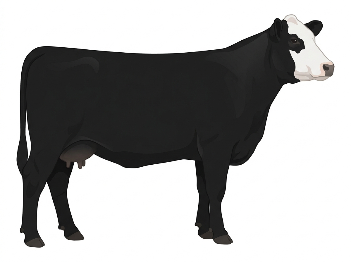 Black with a partial white face Red Angus Cross Cow