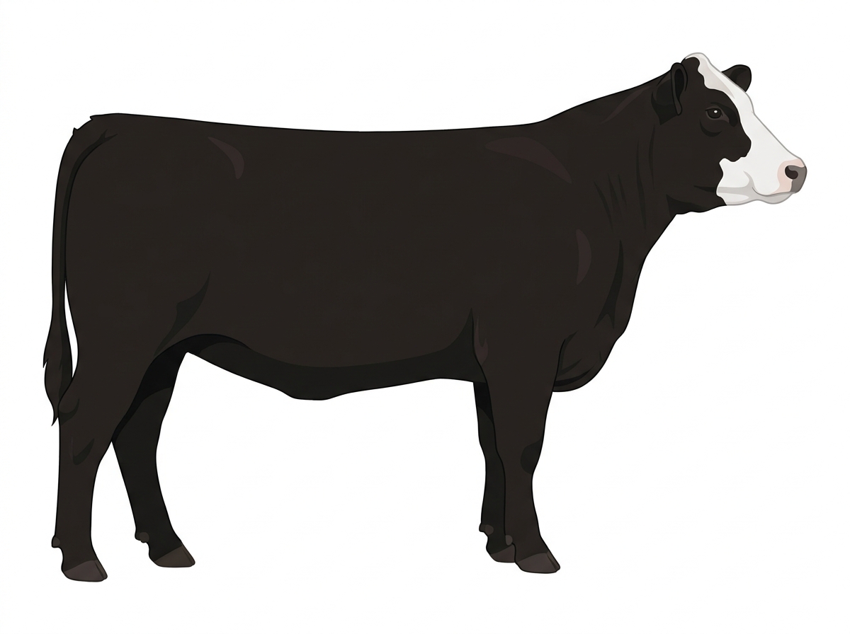Black with a partial white face Red Angus Cross Heifer