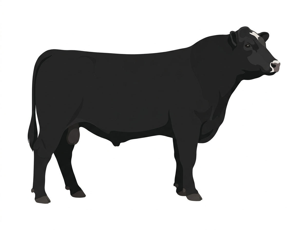 Black with minimal white face markings Red Angus Cross Bull