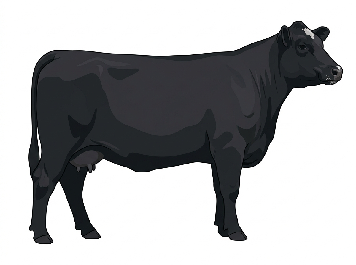 Black with minimal white face markings Red Angus Cross Cow