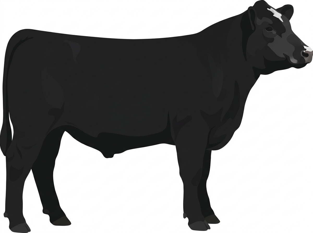 Black with minimal white face markings Red Angus Cross Steer