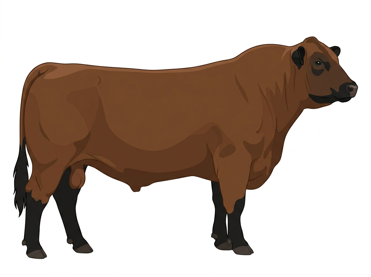 Brown with black points Red Angus Cross Bull