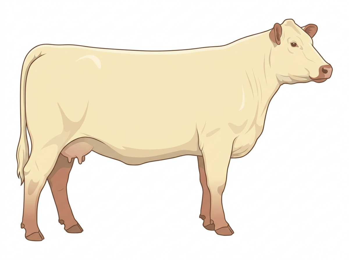 Cream with a pale muzzle ring and lighter underline Red Angus Cross Cow
