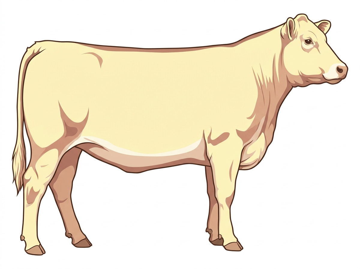 Cream with a pale muzzle ring and lighter underline Red Angus Cross Heifer