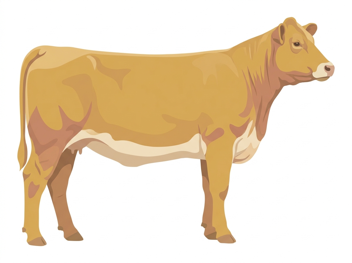Gold with a pale muzzle ring and lighter underline Red Angus Cross Cow