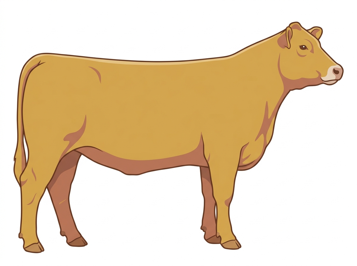 Gold with a pale muzzle ring and lighter underline Red Angus Cross Heifer
