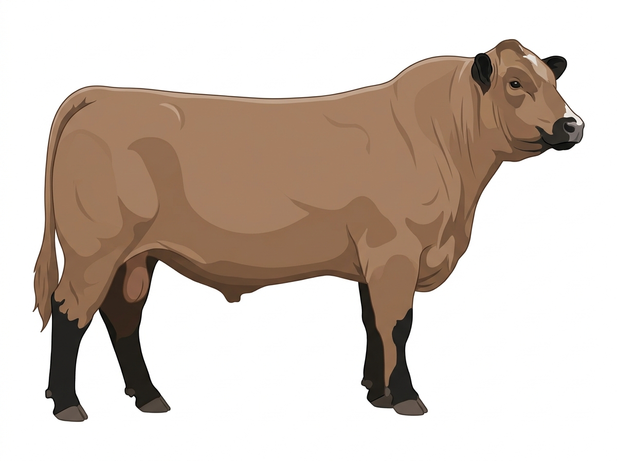 Light brown roan with black points and minimal white face markings Red Angus Cross Bull