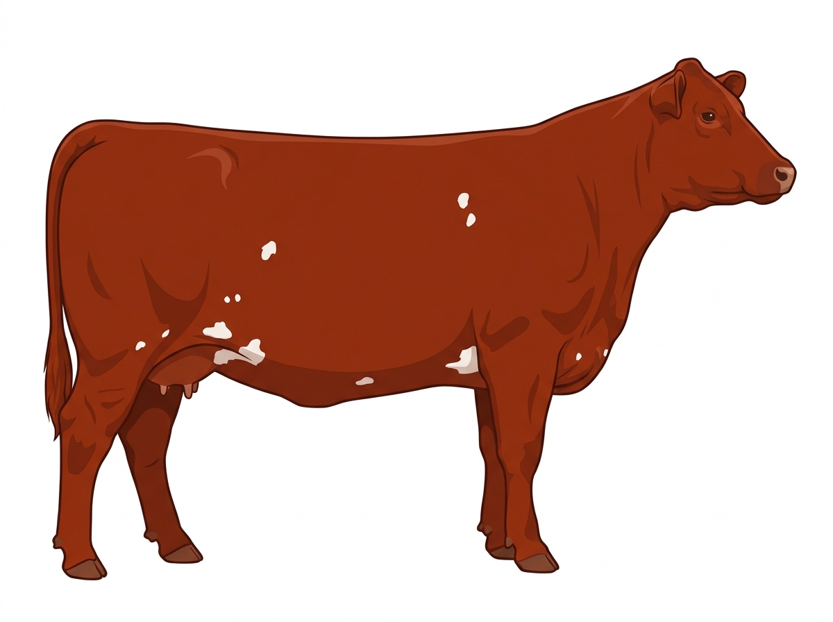 Red with a few white spots Red Angus Cross Cow